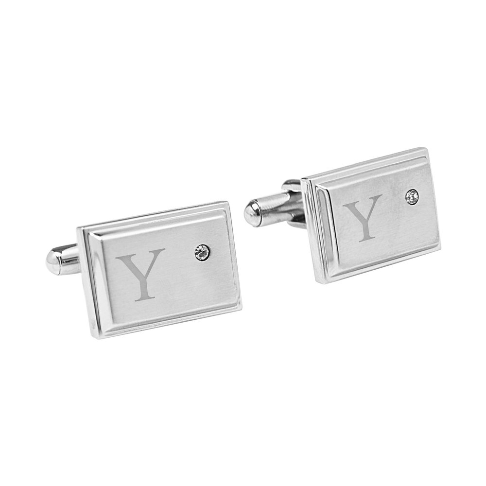 Cathy's Concepts Personalized Zircon Jewel Stainless Steel Cuff Links, Letter Y