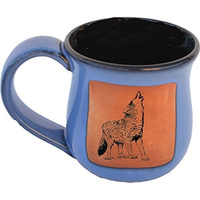 ALWAYS AZUL POTTERY Howling Wolf Mug in Real Blue Glaze - Handmade Ceramic Coffee Mug - Stylish and Unique Handcrafted Artistic Drinkware - Polished Clay Cups, Great for Coffee, Tea, and Art Lovers