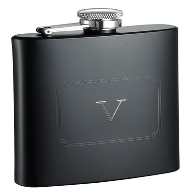 Visol Raven Personalized Flask with Initial Engraved, Monogram V, Black