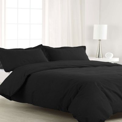 200 Thread Count 3 Piece King Size Duvet Cover Set 100% Egyptian Cotton Premium Quality Solid Pattern Black