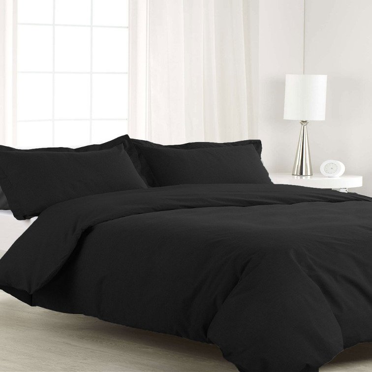 200 Thread Count 3 Piece King Size Duvet Cover Set 100% Egyptian Cotton Premium Quality Solid Pattern Black