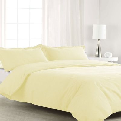 200 Thread Count 3 Piece King Size Duvet Cover Set 100% Egyptian Cotton Premium Quality Solid Pattern Ivory