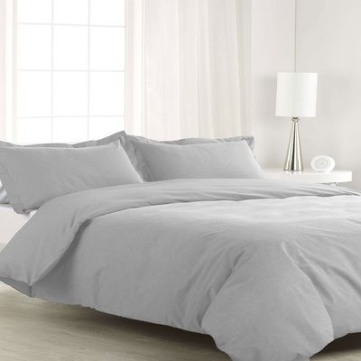 200 Thread Count 3 Piece California King Size Duvet Cover Set 100% Egyptian Cotton Premium Quality Solid Pattern Silver