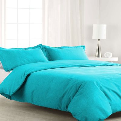 200 Thread Count 3 Piece California King Size Duvet Cover Set 100% Egyptian Cotton Premium Quality Solid Pattern Turquoise