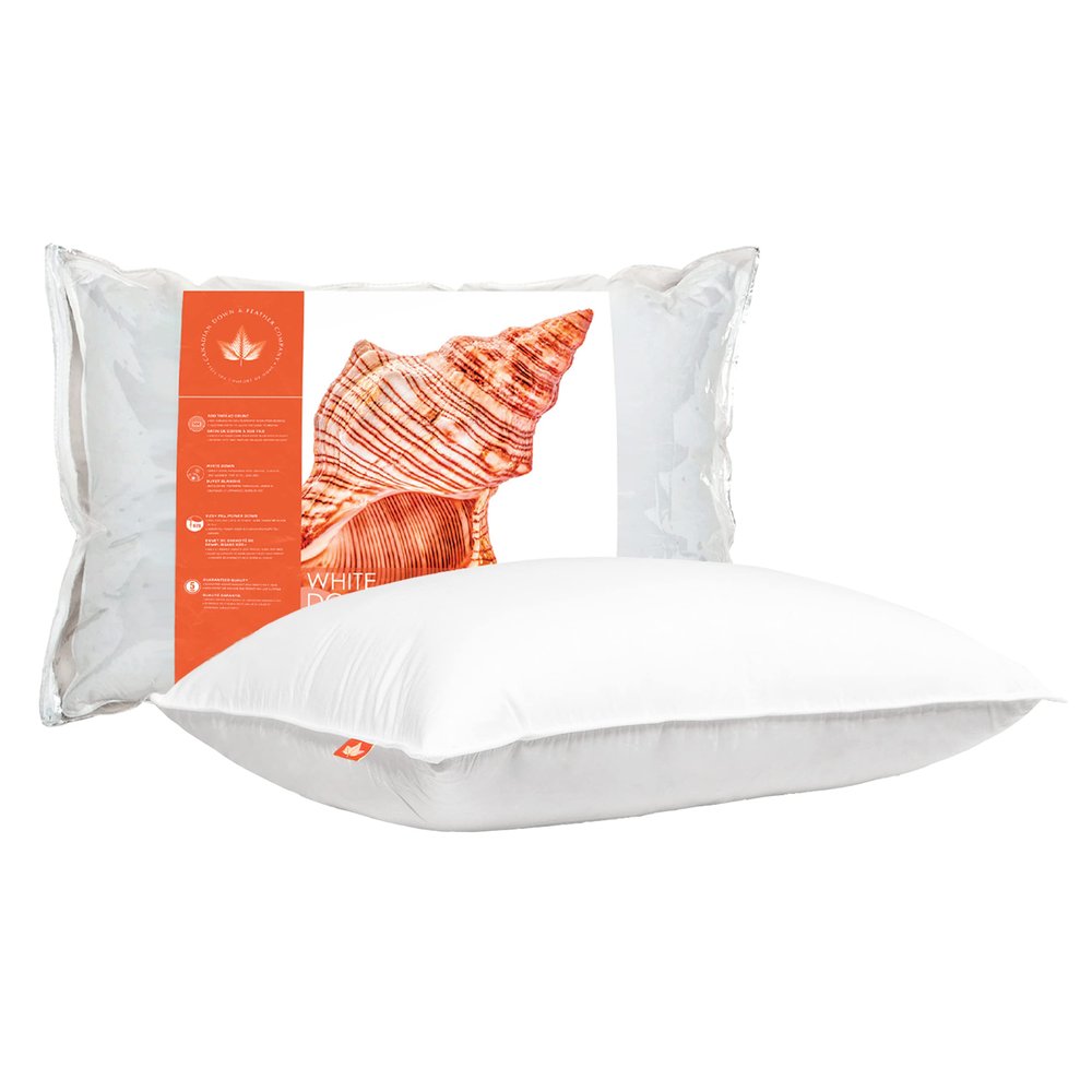 Canadian Down & Feather Co.  1 Pack Firm 625 Fill Power White Down Sleeping Pillow King Size - 500 Thread Count Shell 100% Cotton - Made in Canada