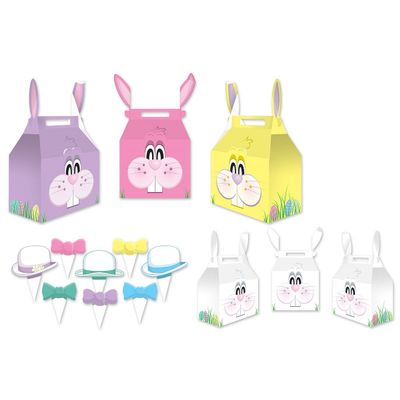 Club Pack of 12 3-D Bunny Favor Boxes, Hats and Bow Ties Included 3 Count