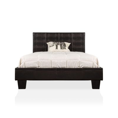 Furniture of America Hariett Contemporary Faux Leather Upholstered Queen-Size Bed, No Box Spring Required, for Bedroom, Guest Room Bed, Black