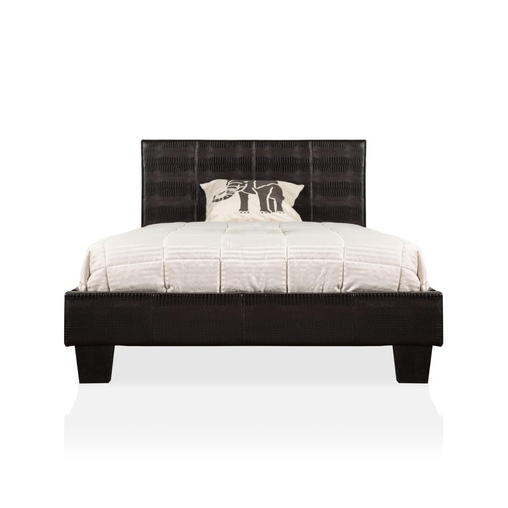 Furniture of America Hariett Contemporary Faux Leather Upholstered Queen-Size Bed, No Box Spring Required, for Bedroom, Guest Room Bed, Black
