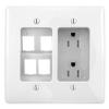 Bryant Electric RR1514W 2-Gang Recessed TV Connection Outlet Plate with 15 Amp 125V Tamper-Resistant Duplex Receptacle and One 4-Port Data Jack Opening, White view 1