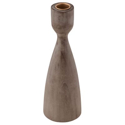 Karma, Acacia Wood Turned Candle Holder, Wooden Rounded Turned Candle Holders, Large Gray