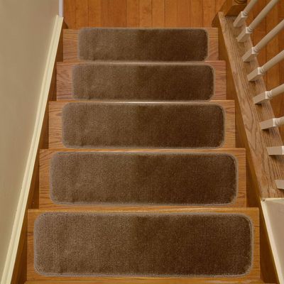 Comfy Collection Stair Tread Treads Indoor Skid Slip Resistant Carpet Stair Tread Treads Machine Washable 8  inch x 30 inch (Set of 13, Beige)