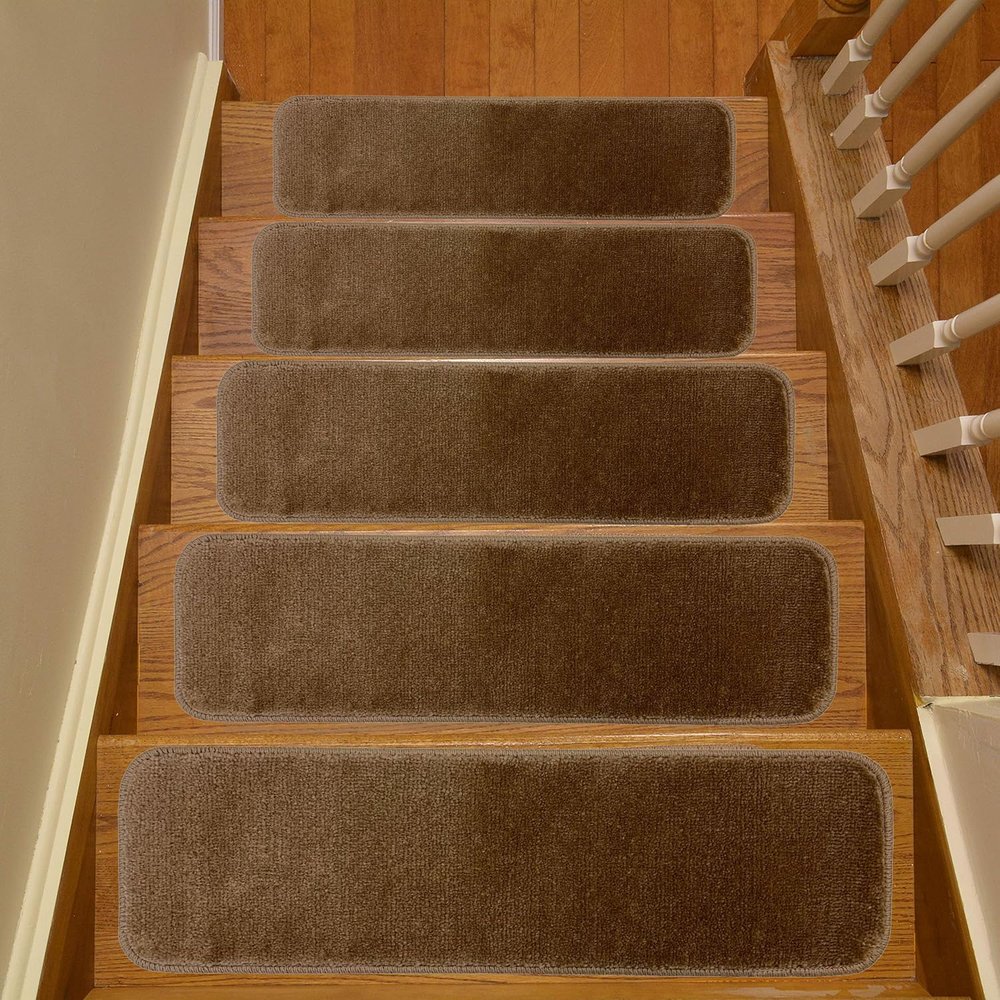 Comfy Collection Stair Tread Treads Indoor Skid Slip Resistant Carpet Stair Tread Treads Machine Washable 8  inch x 30 inch (Set of 13, Beige)