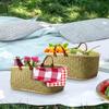 Serene Spaces Living Small Handmade Straw Tote Paired with Leather Handles, Raffia Lined Handbag, Straw Beach Bag, Summer Tote for Everyday Use, Grocery Shopping, 19.5" Long, 8.5" Wide & 10.5" Tall view 4