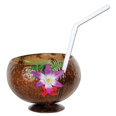 Coconut Cup and Flower with Straw Pack of 12