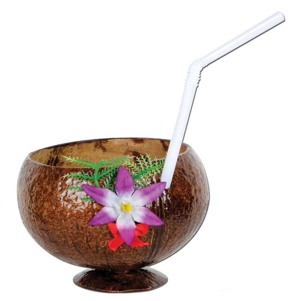 Coconut Cup and Flower with Straw Pack of 12