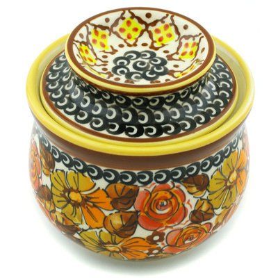 Polmedia Polish Pottery French Butter Dish UNIKAT - Autumn Glow Pattern Handmade in Boleslawiec Poland + Certificate of Authenticity