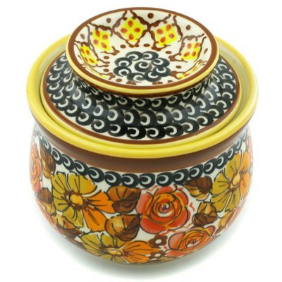Polmedia Polish Pottery French Butter Dish UNIKAT - Autumn Glow Pattern Handmade in Boleslawiec Poland + Certificate of Authenticity