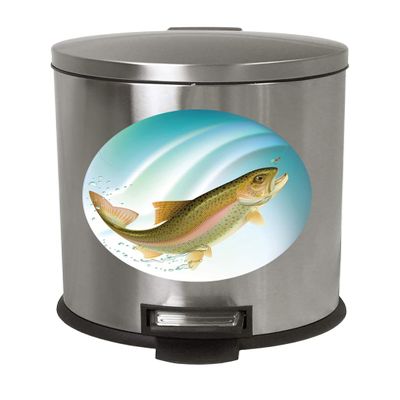 1.3 Gallon Round Stainless Steel Step Trash Can Waste Basket Featuring Your Choice of a Novelty Themed Logo! (Trout)