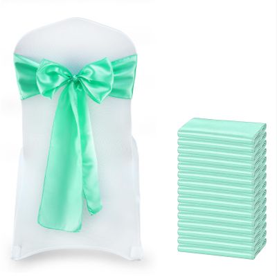 MDS Satin Chair Sashes, 100 Pack, 7x108 Each, Decorative Chair Bows Ribbon Tie Backs for Wedding Party, Holiday Dinner, Birthday, Reception, Banquet, Hotel & Event Decoration - Mint