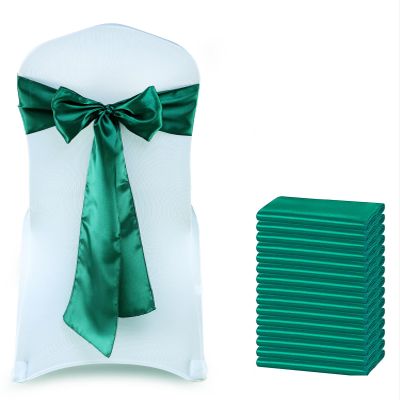 MDS Satin Chair Sashes, 125 Pack, 7x108 Each, Decorative Chair Bows Ribbon Tie Backs for Wedding Party, Holiday Dinner, Birthday, Reception, Banquet, Hotel & Event Decoration - Emerald Green