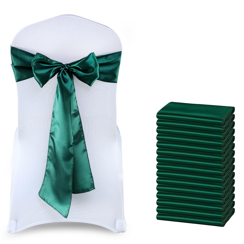 MDS Satin Chair Sashes, 150 Pack, 7x108 Each, Decorative Chair Bows Ribbon Tie Backs for Wedding Party, Holiday Dinner, Birthday, Reception, Banquet, Hotel & Event Decoration - Hunter Green