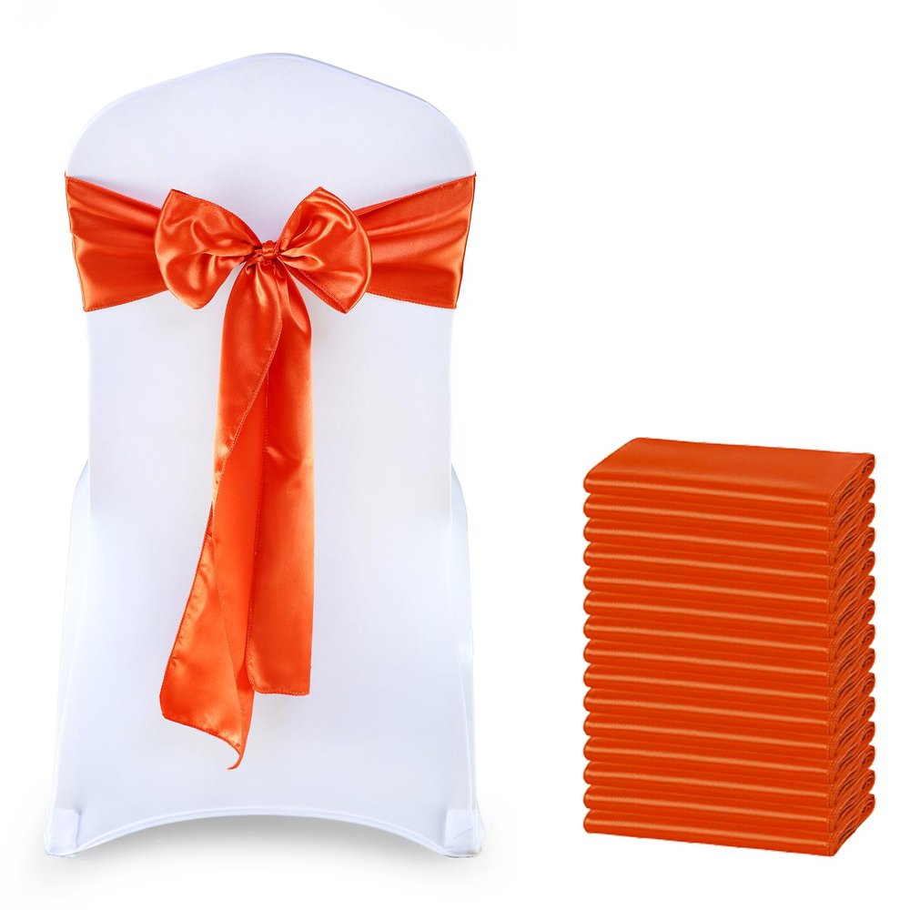 MDS Satin Chair Sashes, 150 Pack, 7x108 Each, Decorative Chair Bows Ribbon Tie Backs for Wedding Party, Holiday Dinner, Birthday, Reception, Banquet, Hotel & Event Decoration - Brunt Orange