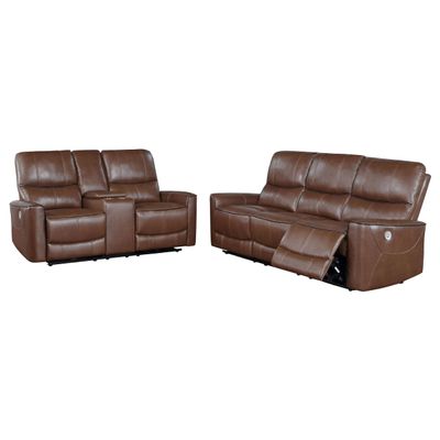 Coaster Home Furnishings Greenfield 2-Piece Power Reclining Sofa Set Saddle Brown 610264P-S2