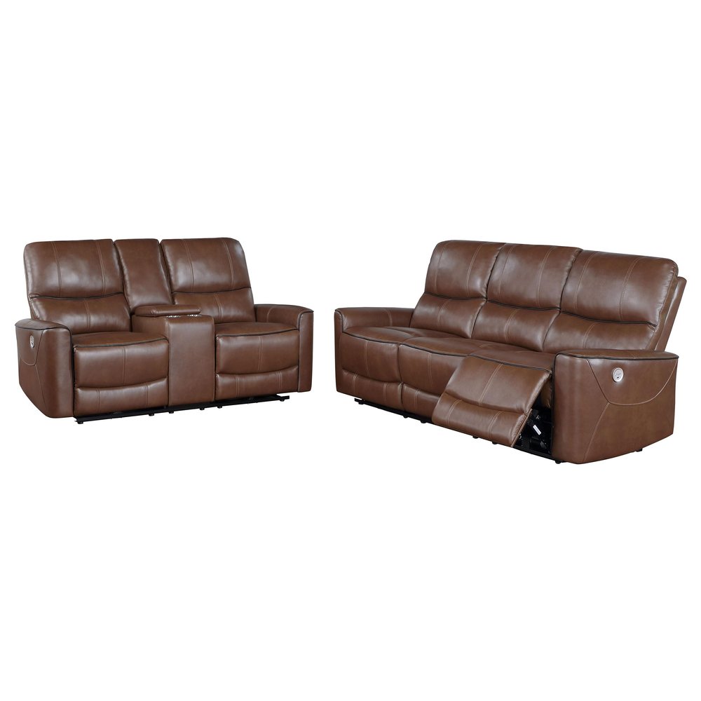 Coaster Home Furnishings Greenfield 2-Piece Power Reclining Sofa Set Saddle Brown 610264P-S2