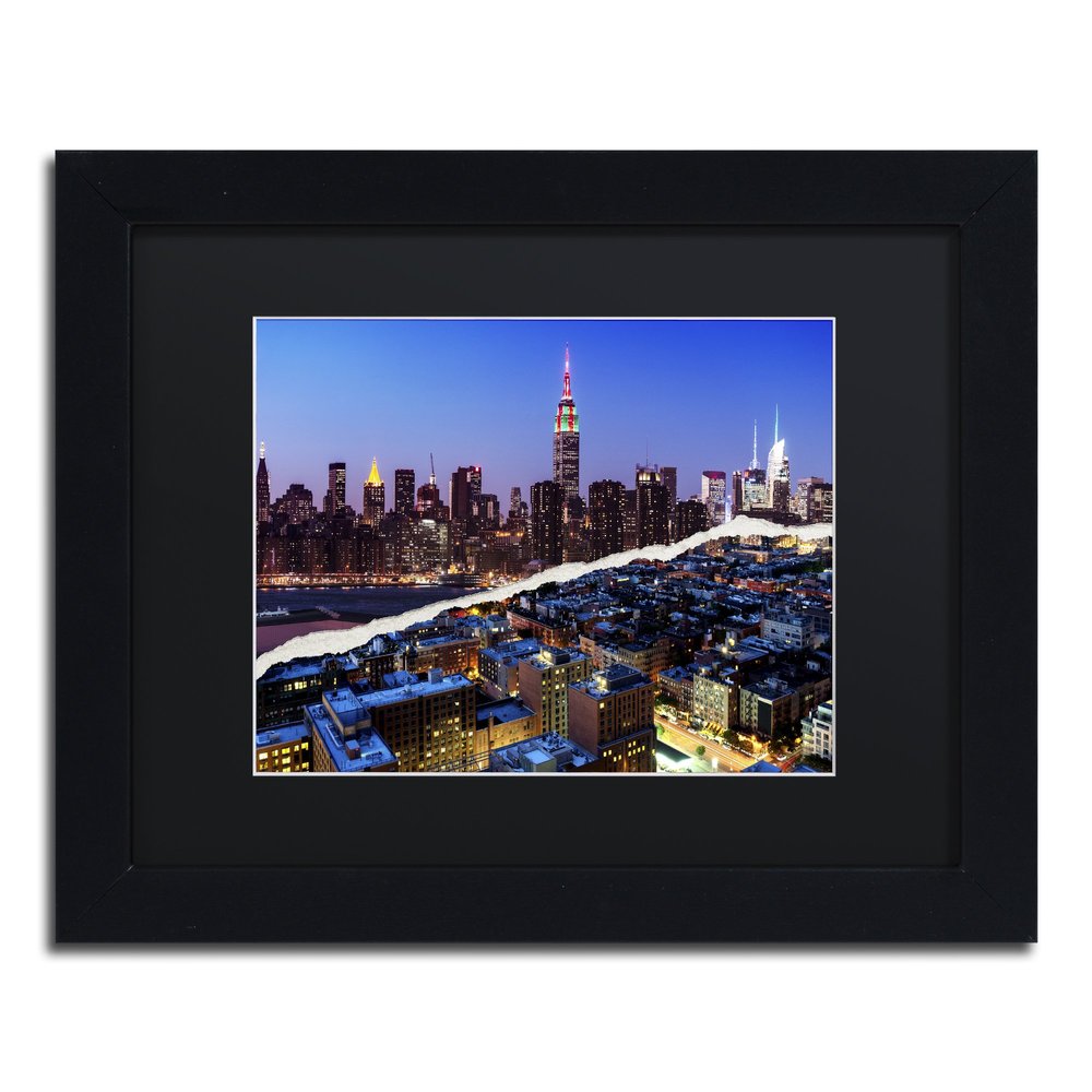 Trademark Fine Art Downtown City at Night by Philippe Hugonnard Artwork, 11 by 14", Black Matte Frame