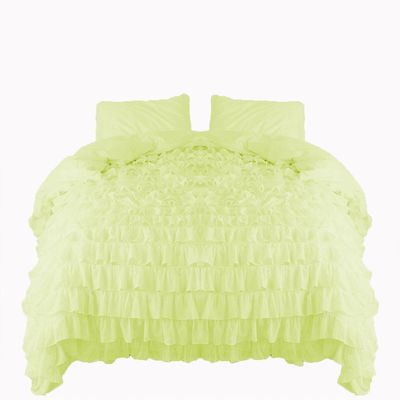 650 Thread Count 2 Piece Premium Waterfall Ruffle Duvet Cover Set Twin 100% Egyptian Cotton Sage