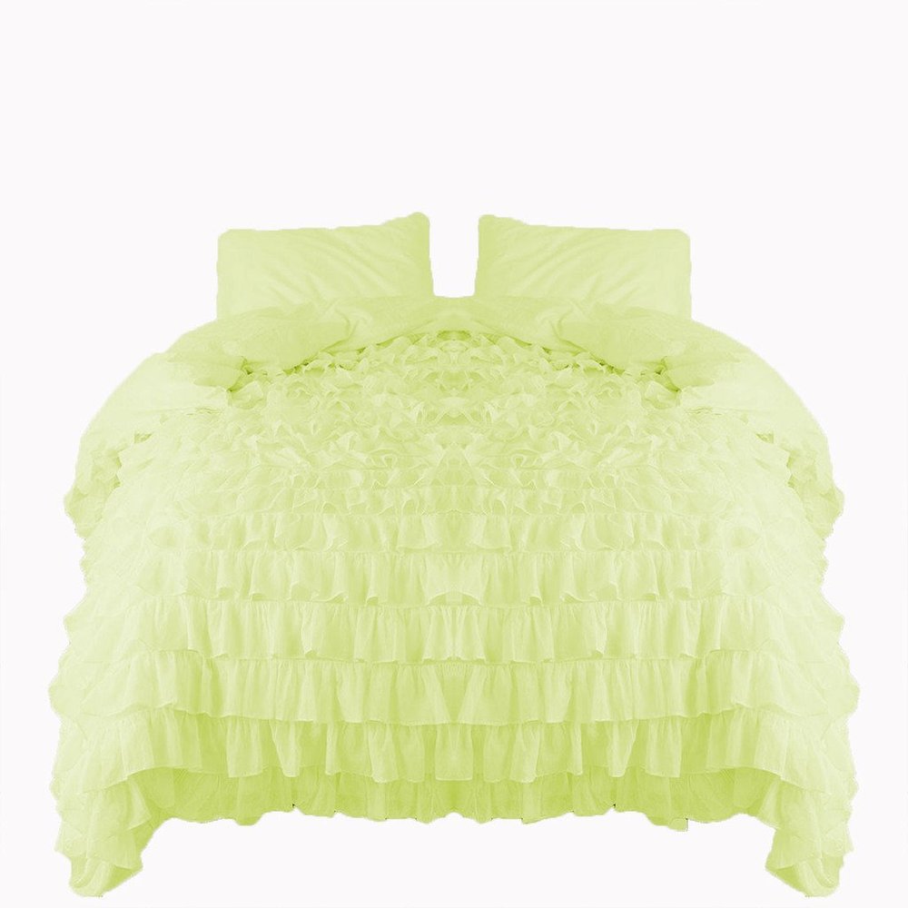 650 Thread Count 2 Piece Premium Waterfall Ruffle Duvet Cover Set Twin 100% Egyptian Cotton Sage