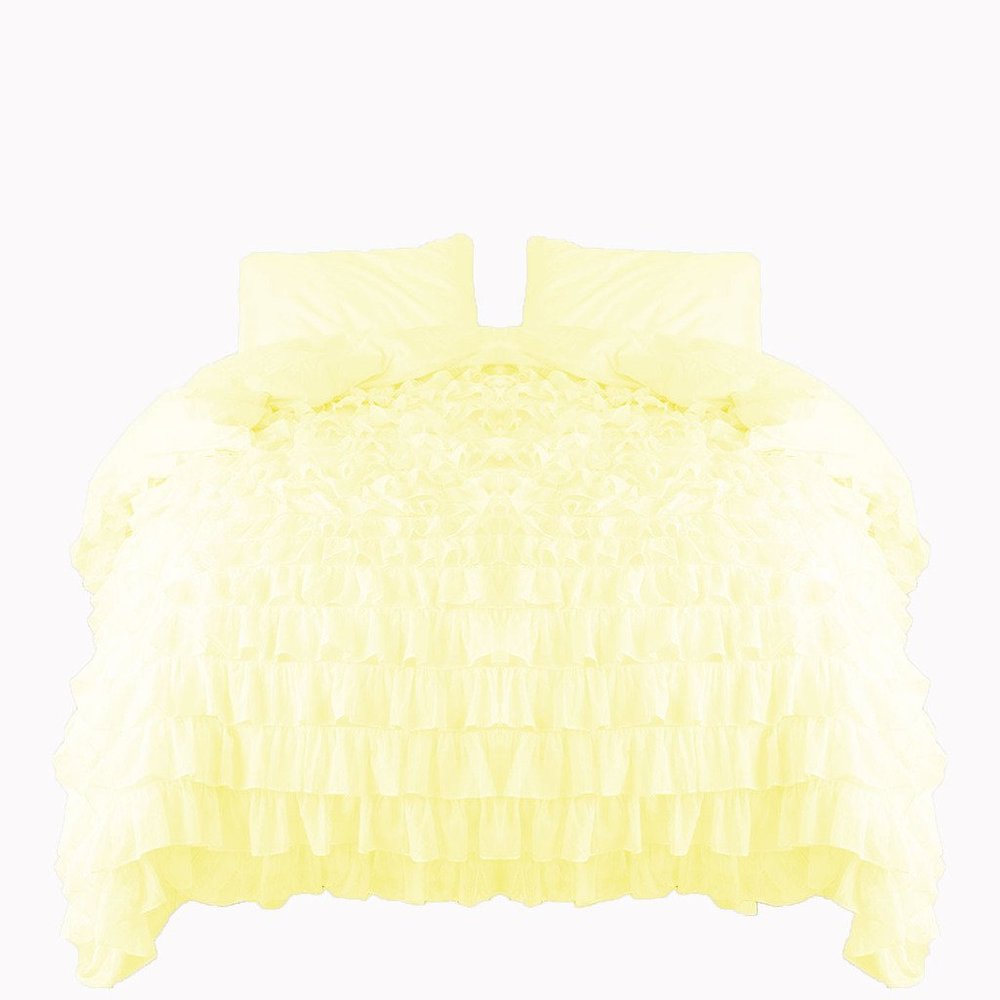 650 Thread Count 3 Piece Premium Waterfall Ruffle Duvet Cover Set Full 100% Egyptian Cotton Butter