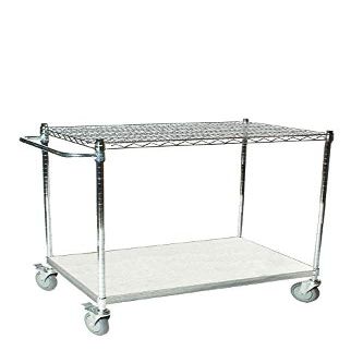 24" Deep x 60" Wide x 39" High 2 Tier Chrome Shelf Cart with 1 Wire Shelf & 1 Solid Shelf