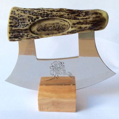 Alaska Ulu Cultured Antler with Etched Alaska Design Stainless Blade
