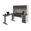 BESTAR Connexion L-Desk with Hutch Including Electric Height Adjustable Table, Slate/Sandstone view 1