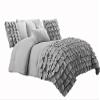 580 Thread Count 3 Piece Premium Waterfall Half Ruffle Duvet Cover Set with Matching Pillow Shams Full XL 100% Egyptian Cotton Light Gray view 1