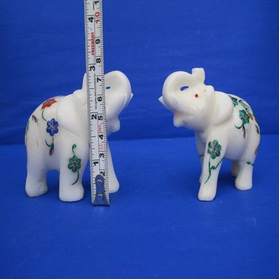 craftslook Pair of Stone Elephant Statue - Marble Stone Hand Carved- India Elephants Sculpture Truck up - Lucky