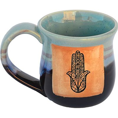 ALWAYS AZUL POTTERY Praying Hands Mug in Mountain Waves Glaze - Handmade Ceramic Coffee Mug - Stylish and Unique Handcrafted Artistic Drinkware - Polished Clay Cups, Great for Coffee, Tea, and More