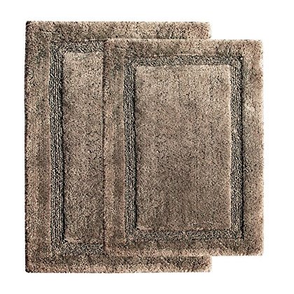Saffron Fabs 2 Piece Bath Rug Set, 100% Soft Cotton, Size 34x21 Inch and 36x24 Inch, Latex Spray Non-Skid Backing, Solid Gray, Textured Border, Hand Tufted, Heavy 190 GSF Weight, Machine Washable