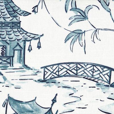 Close to Custom Linens Pagodas Seaside Blue Oriental Toile California King Duvet Cover with Zira Seaside Reverse