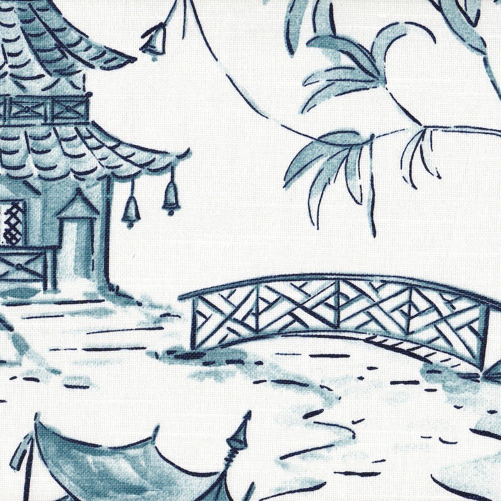 Close to Custom Linens Pagodas Seaside Blue Oriental Toile California King Duvet Cover with Zira Seaside Reverse