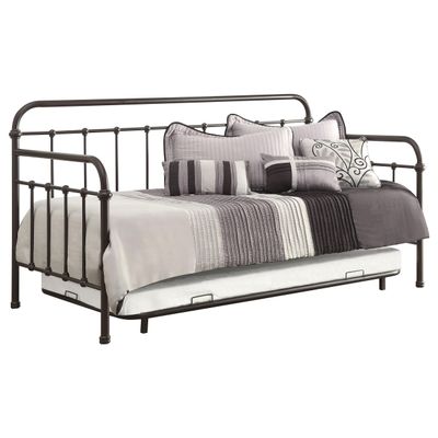 Coaster Home Furnishings Livingston Transitional Heavy Duty Metal Twin Size Daybed with Trundle Bed for Guestroom 43-inch Headboard Bedroom Lounger Dark Bronze 300398