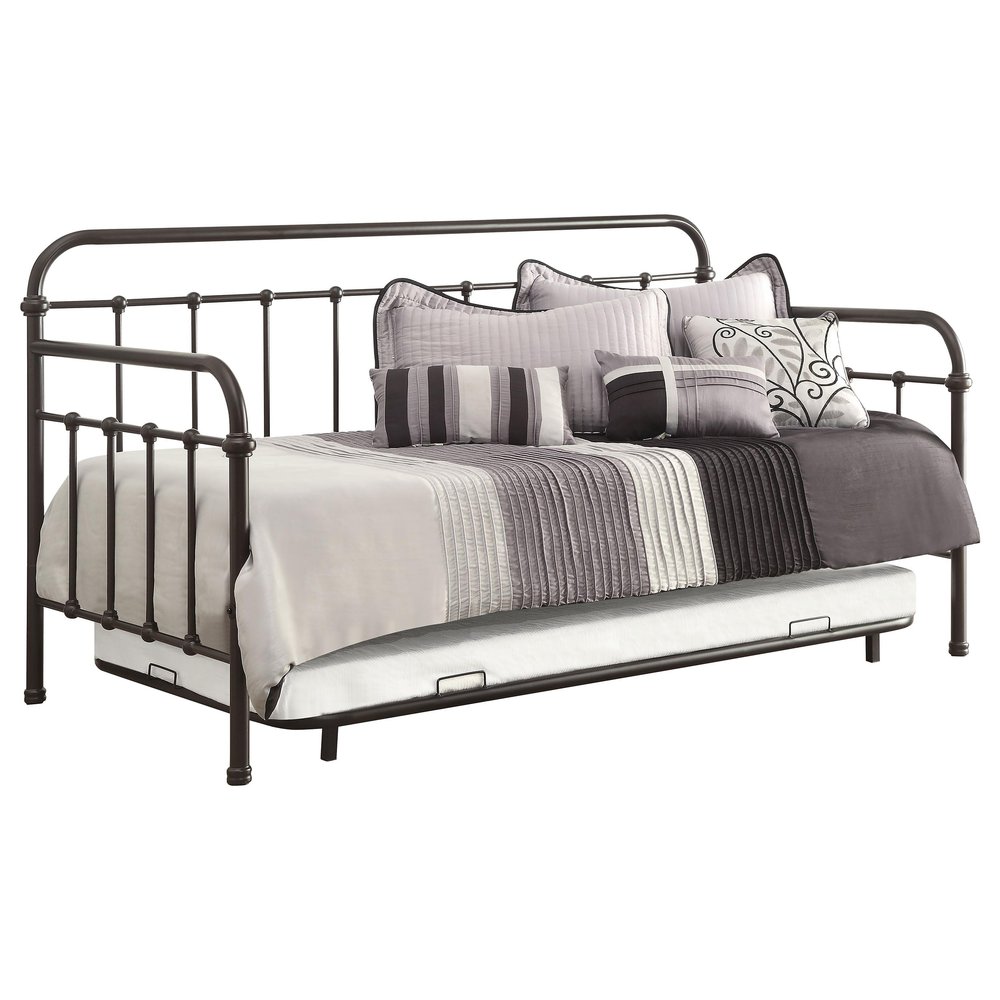 Coaster Home Furnishings Livingston Transitional Heavy Duty Metal Twin Size Daybed with Trundle Bed for Guestroom 43-inch Headboard Bedroom Lounger Dark Bronze 300398