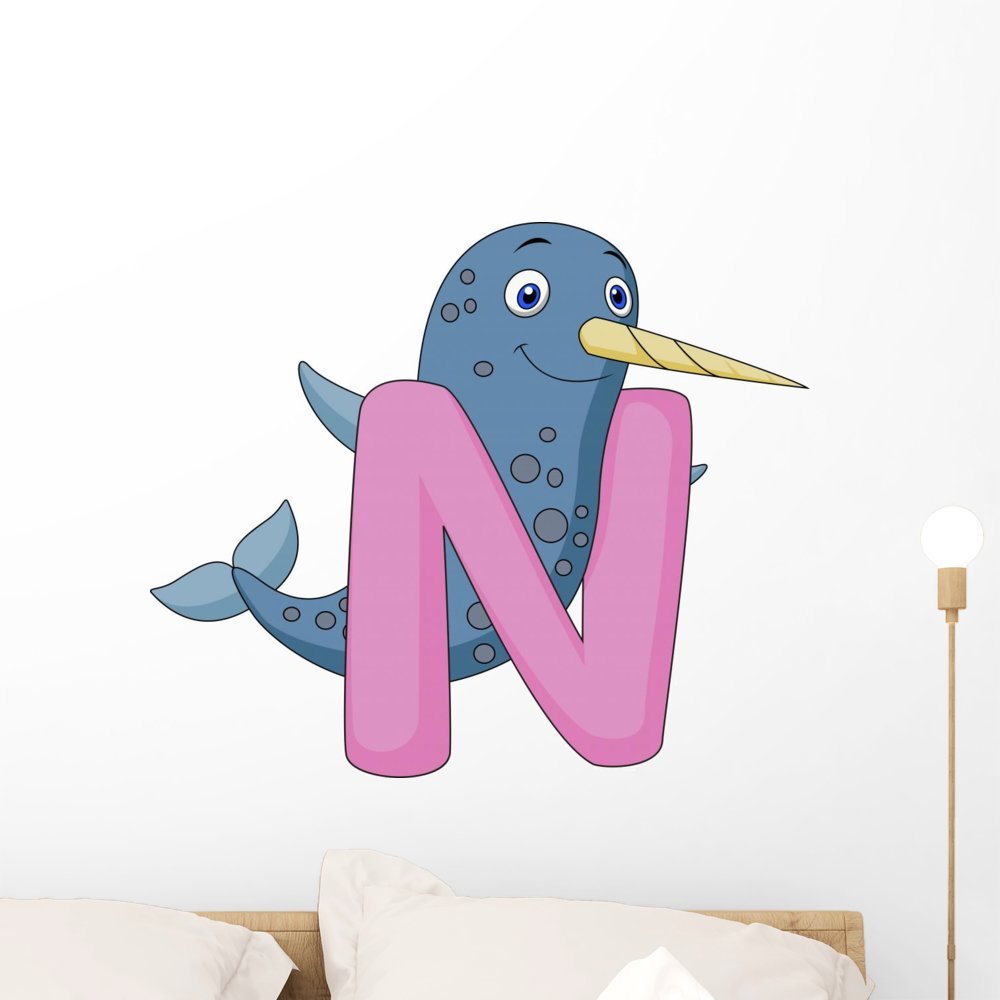 Wallmonkeys Alphabet N with Narwhal Wall Decal Peel and Stick Educational Graphics (24 in W x 20 in H) WM330361