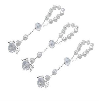 25 Pc White Color Baptism Favors with Angels Mini Rosaries Silver Plated Acrylic Beads/Recuerditos De Bautismo/Christening Favors/Decenarios/Decades/Finger Rosaries