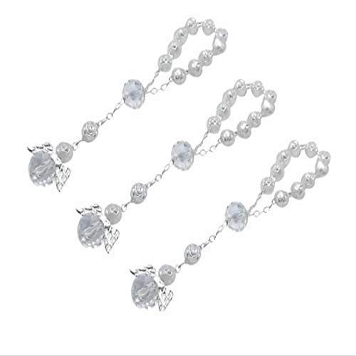 25 Pc White Color Baptism Favors with Angels Mini Rosaries Silver Plated Acrylic Beads/Recuerditos De Bautismo/Christening Favors/Decenarios/Decades/Finger Rosaries