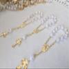 25 Pc White Color Baptism Favors Gold Plated Mini Rosaries Acrylic Beads/Recuerditos De Bautismo/Christening Favors/Decenarios/Decades/Finger Rosaries view 1
