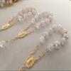 25 Pc White Color Baptism Favors Gold Plated Mini Rosaries Acrylic Beads/Recuerditos De Bautismo/Christening Favors/Decenarios/Decades/Finger Rosaries view 3