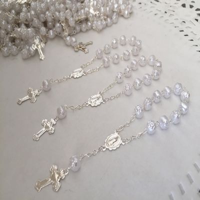 25 Pc Baptism Favors White Silver Plated Mini Rosaries Acrylic Beads/Recuerditos De Bautismo/Christening Favors/Decenarios/Decades/Finger Rosaries