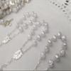 25 Pc Baptism Favors White Silver Plated Mini Rosaries Acrylic Beads/Recuerditos De Bautismo/Christening Favors/Decenarios/Decades/Finger Rosaries view 2